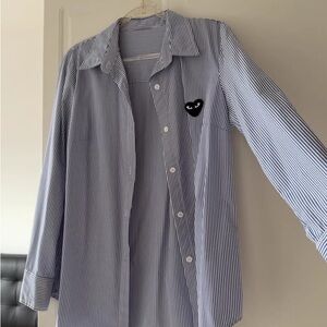 Striped Button-Up Shirt with Heart Patch